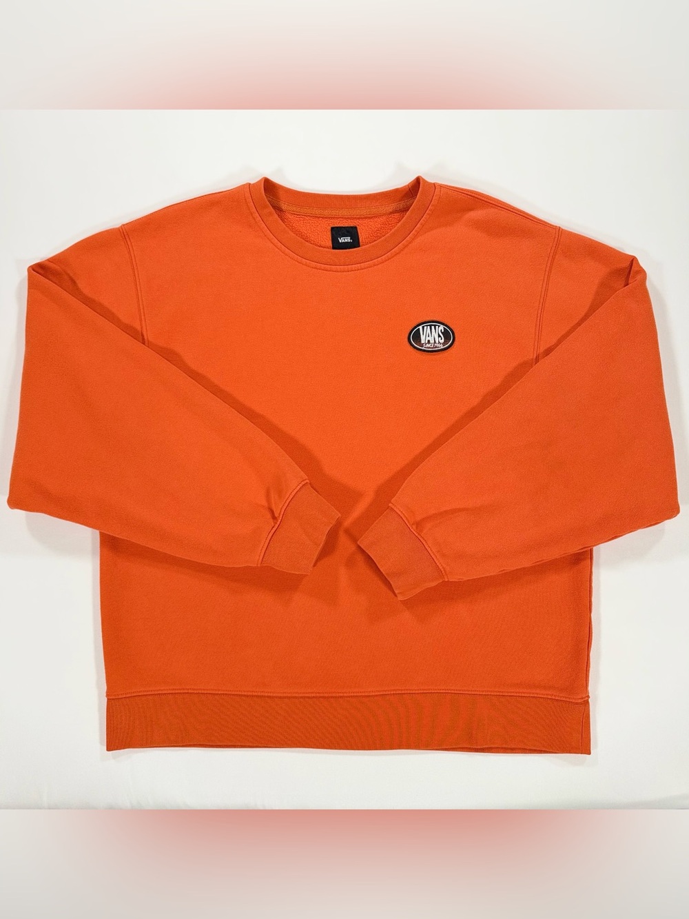 Vans Sweatshirt Mens Medium Orange Crew Neck Since 1966 Patch Logo Pullover